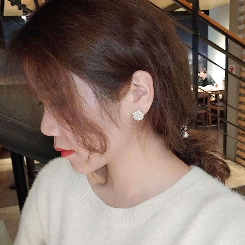 Anting S925 Silver Needle Bentuk Snowflake Aksen Mutiara Untuk Wanita