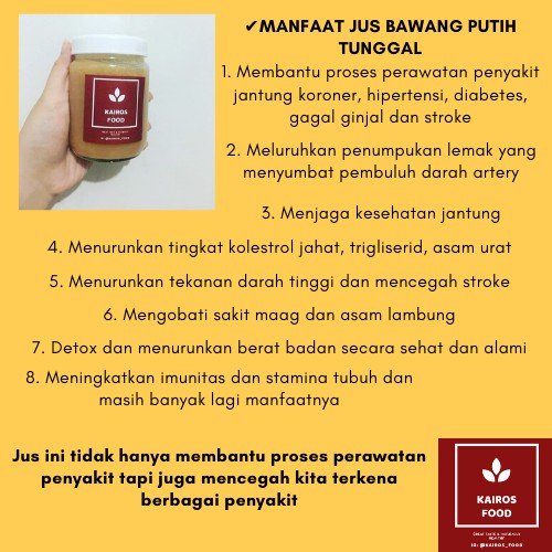 

Jus Bawang Putih Herbal + Jahe Merah + Lemon + Cuka Apel + Madu-Kairos Food