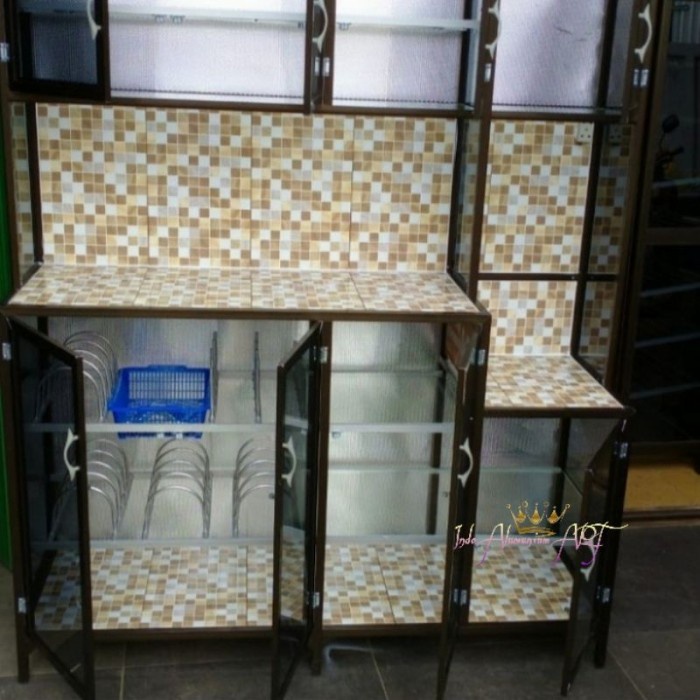 Rak Piring / Lemari Dapur Serbaguna Kaca Aluminium Murah