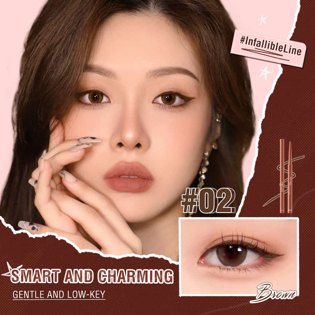 PINKFLASH (E13) #InfallibleLine Hyperfine Halus Gel Eyeliner Pensil Pigmen Tinggi Tahan Air Tahan Lama Eyeliner Pencil