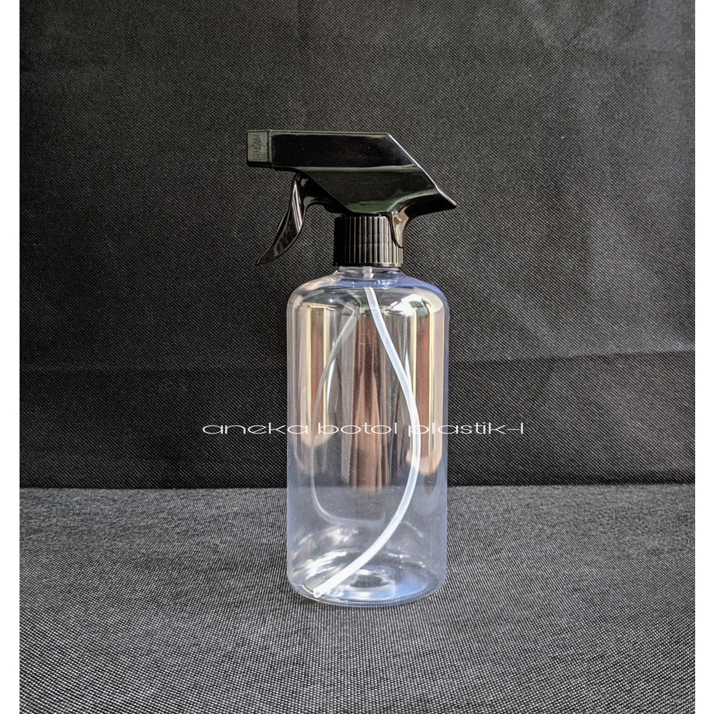 Botol Kispray Kosong 500ml Bening Tutup Hitam Pet Plastik Tebal Botol Spray 500ml