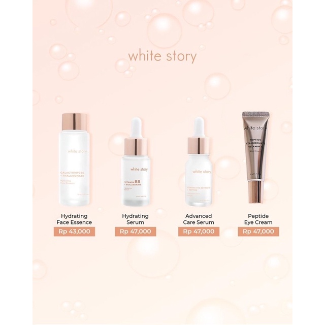 WHITE STORY Indonesia / Brightening Acne Hydrating Advanced Soothing Exfoliating Peeling / Facial Wash Toner Essence Serum Day Night Underarm Eye Cream Gel Clay Mask Masker Wajah Cleanser Cleansing Moisturizer Body Scrub Soap Face Care Oil / Paket Lengkap