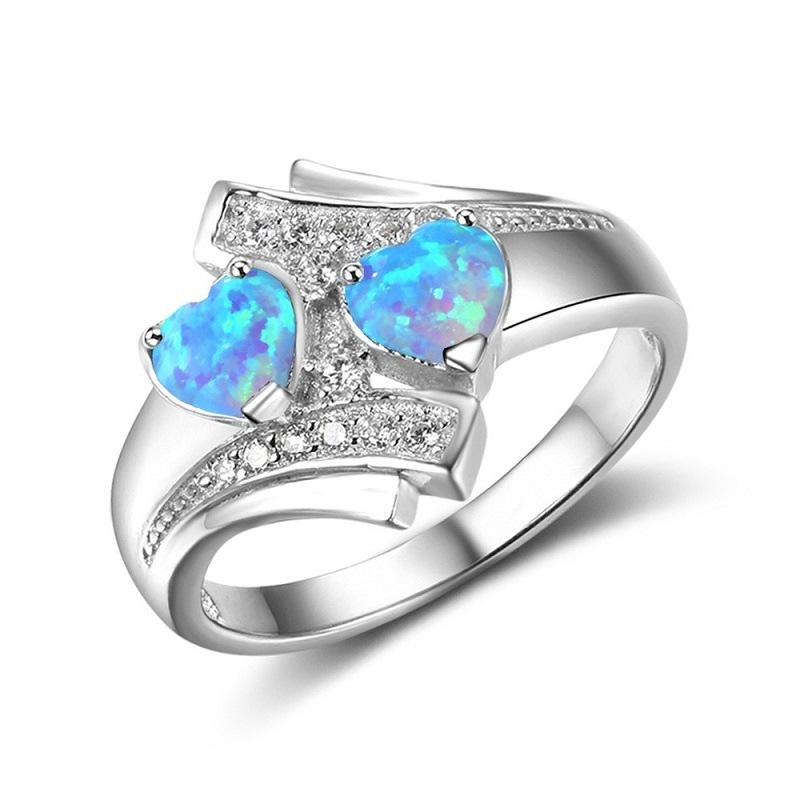 New style ring diamond double heart opal fashion European and beautiful ring