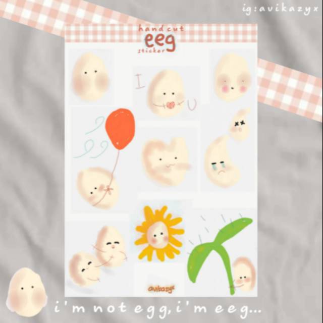 

Sticker cute/aesthetic 'eeg hand cut sticker' for notes/catatan/ planner deco