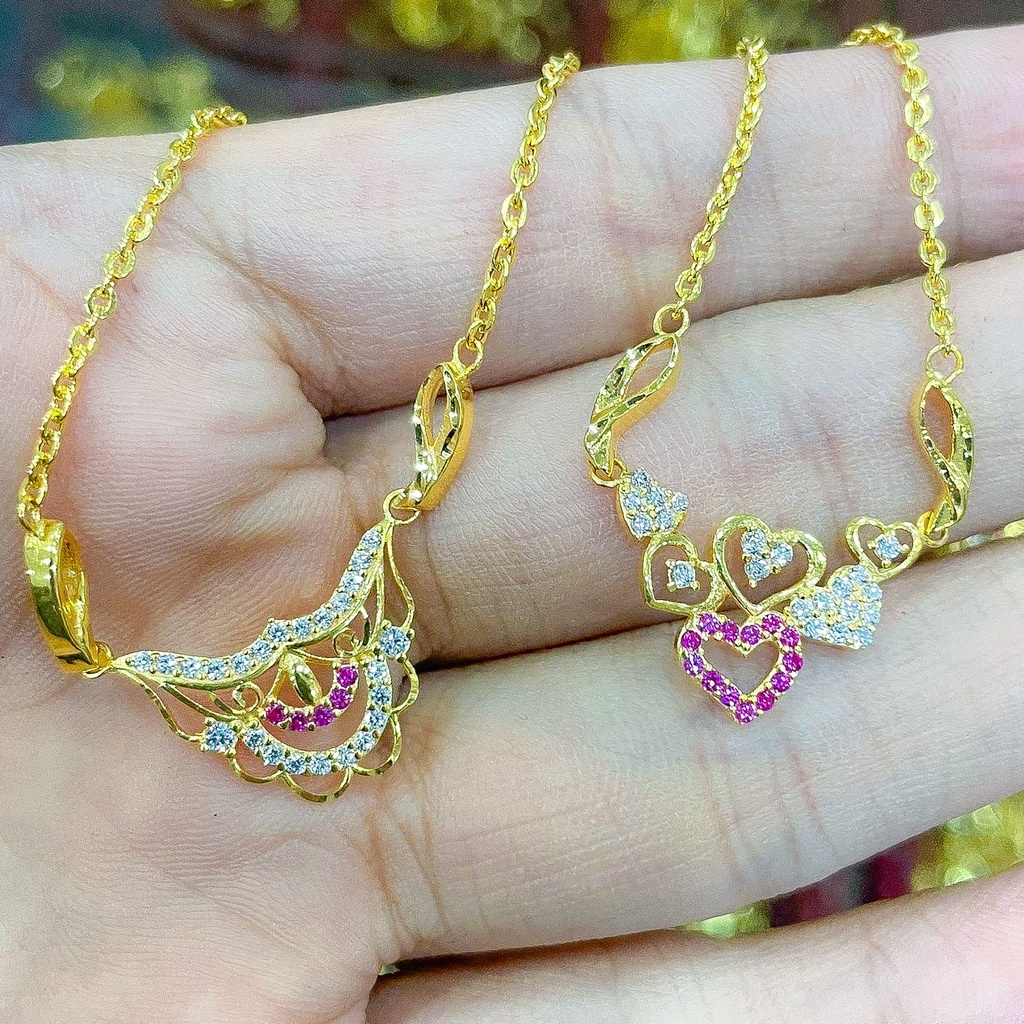 Banyak motif yaa. Kalung set anak dan dewasa emas asli kadar 700 70 16k permata diamond look lebar rantai polo holo pink love bunga kupu2 4 gram mas kuning liontin kerawang rumbai panjang tanpa permata