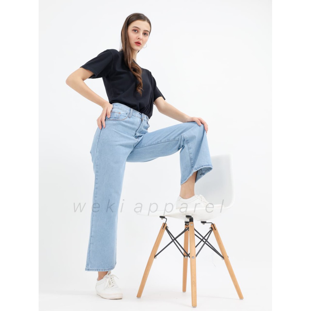 Weki Celana Kulot Jeans Wanita Highwaist Light Blue