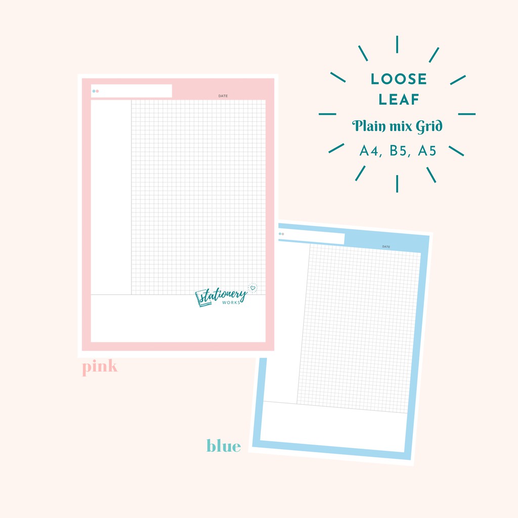 

Loose Leaf Grid A4 B5 A5 - Pastel Berwarna - refill binder