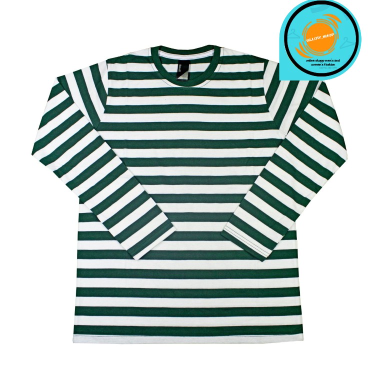  KAOS  STRIPE PUTIH HIJAU LENGAN  PANJANG  MURAH PRIA  DAN  