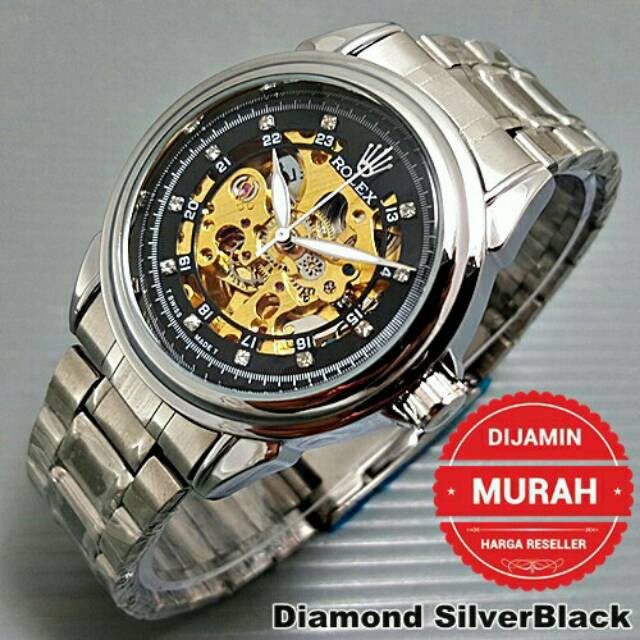 Rolex Automatic Skeleton Transparan   Tali Rantai   Jam Tangan Pria Mesin Matic Otomatis