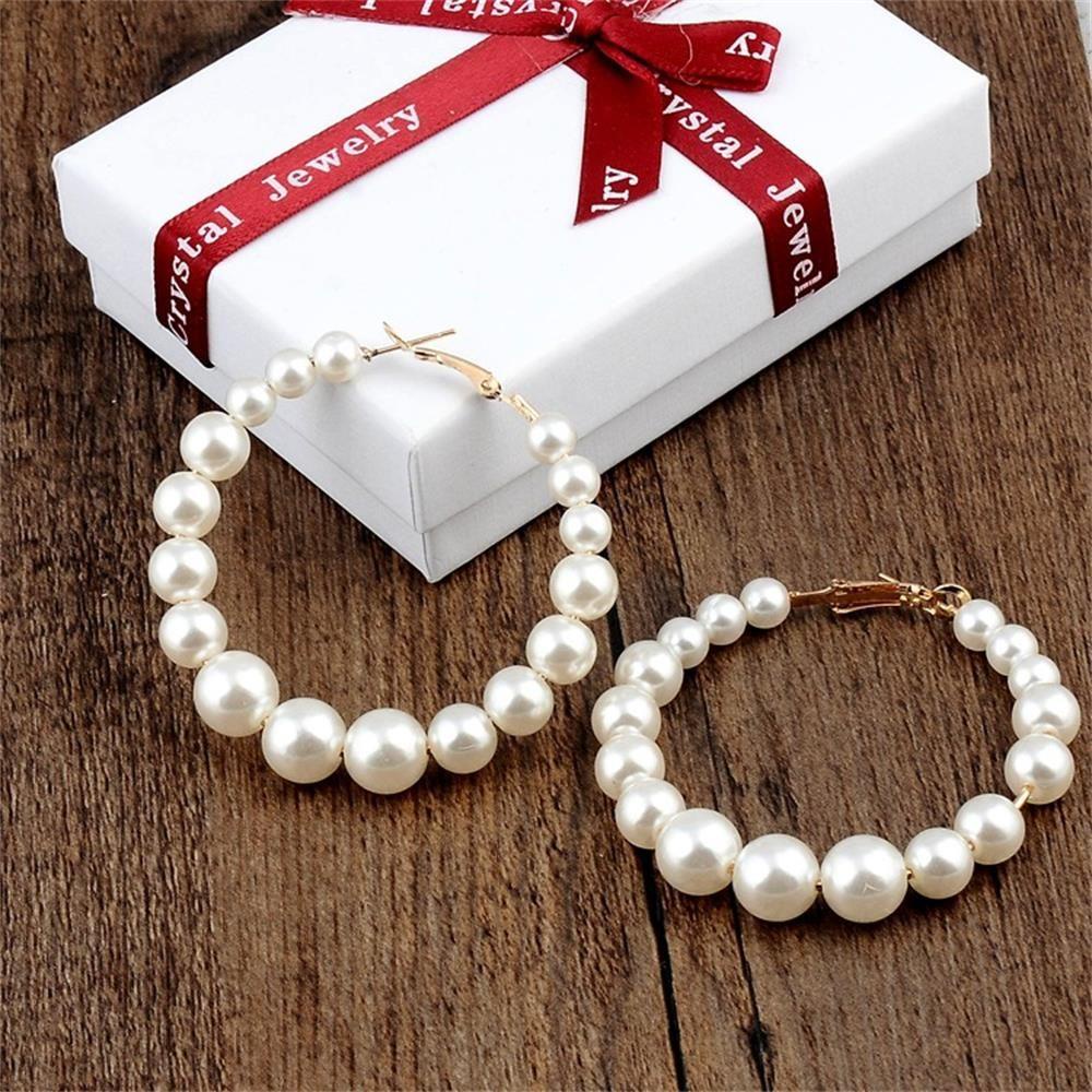 Preva Pearl Hoop Earrings Pesta Lingkaran Besar Fashion Bentuk Bulat