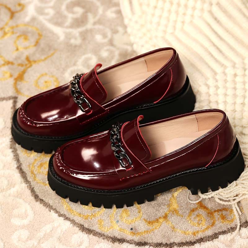 SEPATU WANITA DOCMART LOAFERS / SEPATU RANTAI SILVER GLOSY MAROON PREMIUM MRN 2209