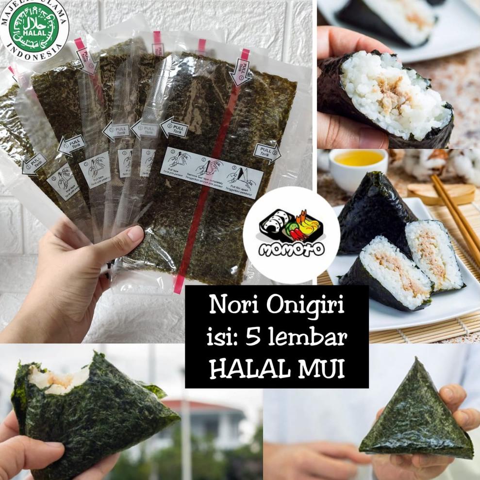 

[PRODUK NRWUY] Nori Onigiri Wrapper Halal MUI 5 lembar / Rumput Laut Import untuk Nasi Kepal Triangle Sushi Nori KK0
