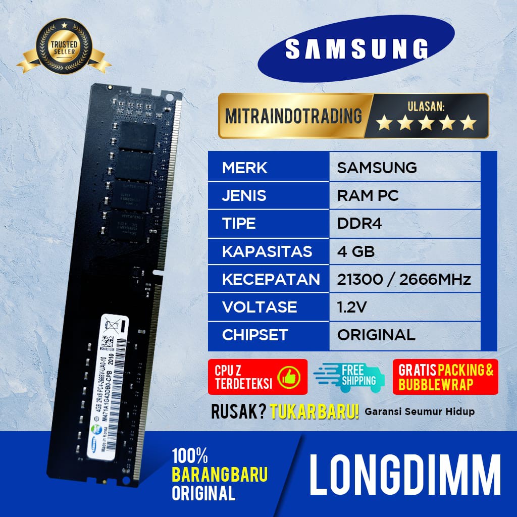 RAM SAMSUNG DDR4 4GB PC 2666 / 21300 BERGARANSI