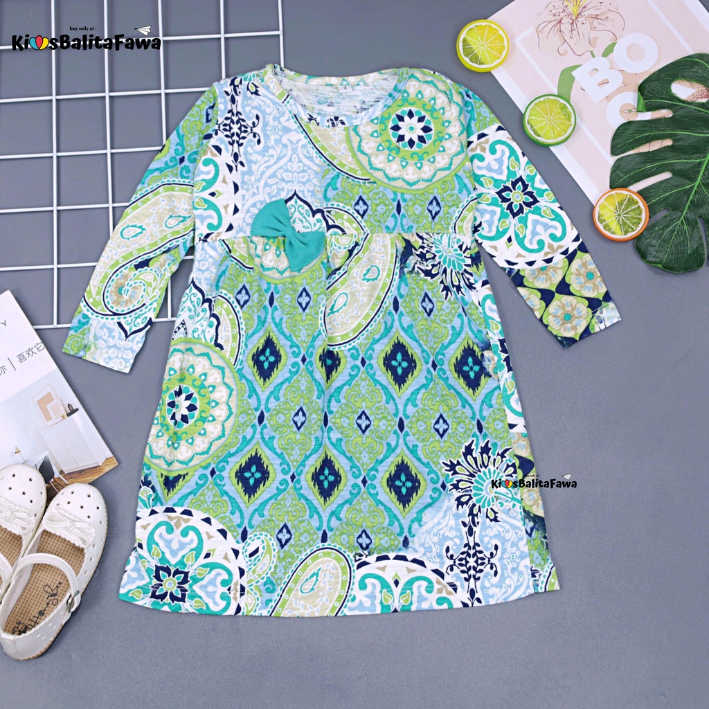 Dress Adelia 1-7 Tahun / Baju Balita Anak Perempuan Motif Bahan Kaos Adem Dres Lengan Panjang