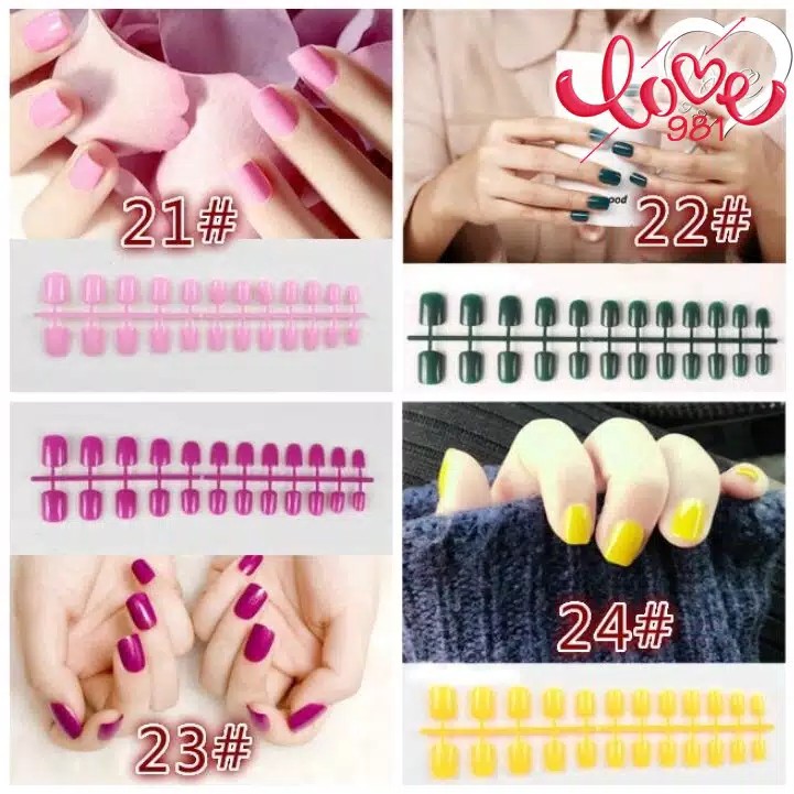 Kuku Palsu Glossy Polos / Fake Nails Termasuk Stiker Lem