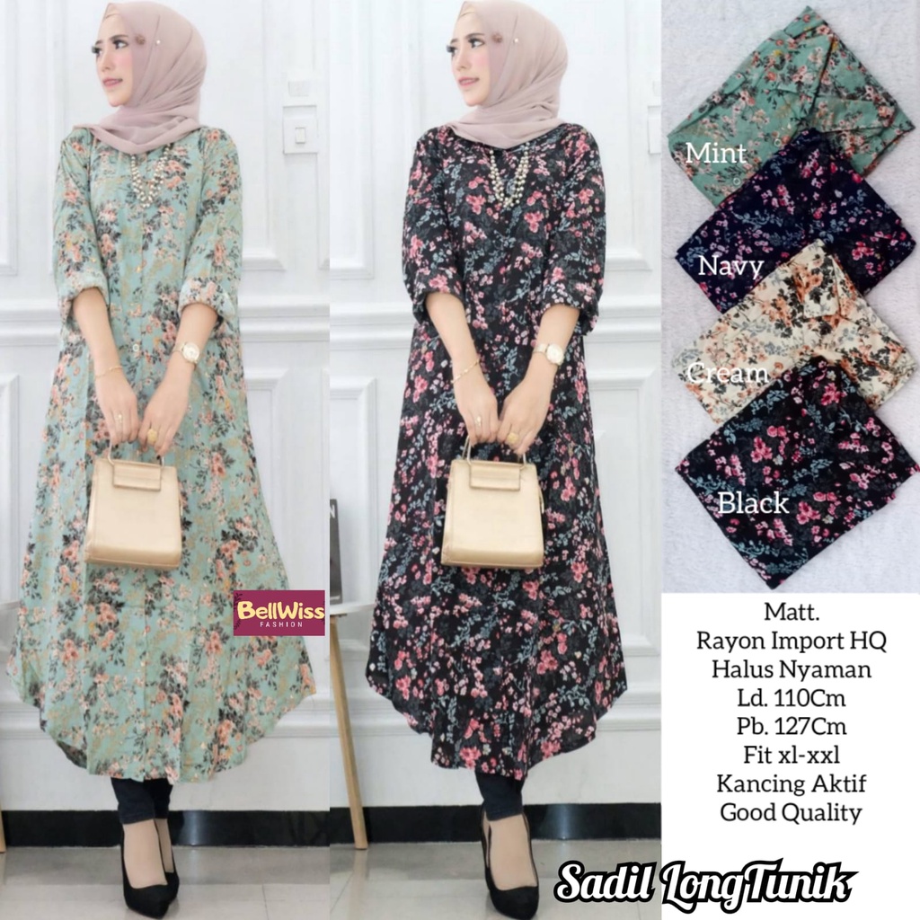 SADIL LONG TUNIK / 8.7 / BAHAN KATUN RAYON HQ / LD 110 CM / PB 127 CM / FIT XL-XXL / FULL KANCING / BELLWIS