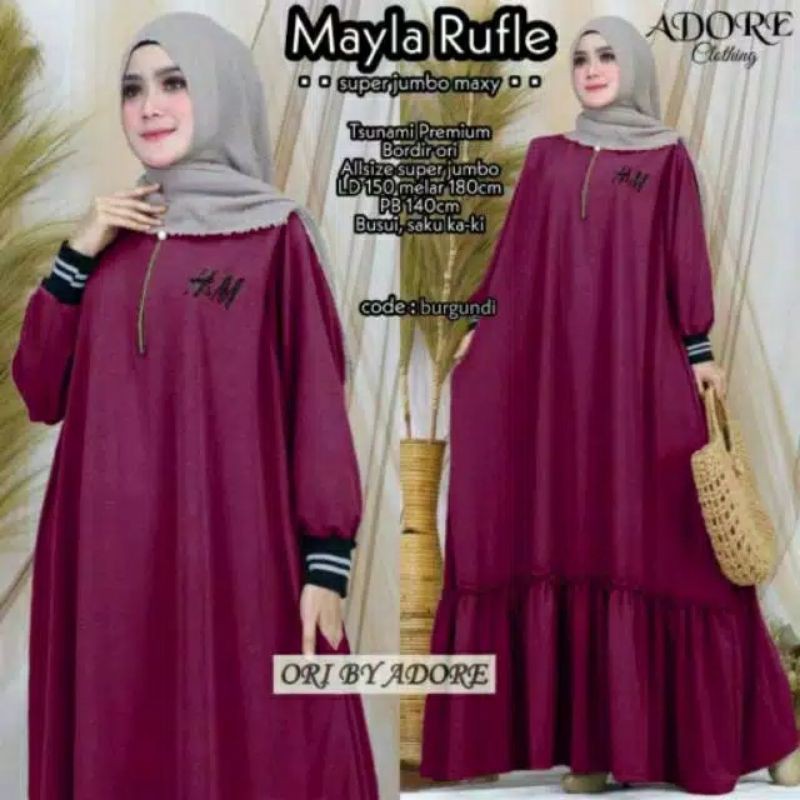 SUPER JUMBO LD 150-180  MAXI DRESS MAYLA RUFFLE BUSUI BORDIR