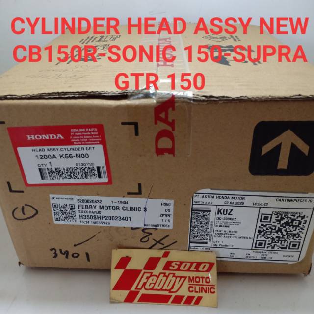 HEAD CYLINDER ASSY HONDA NEW CB150R LED-SONIC 150-SUPRA GTR ORIGINAL AHM 1200A-K56-N00