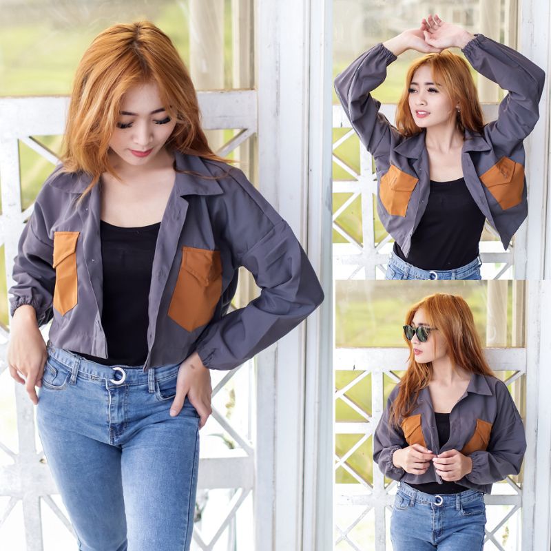 Jaket Crop Wanita Jaket Crop Katun Ivanka