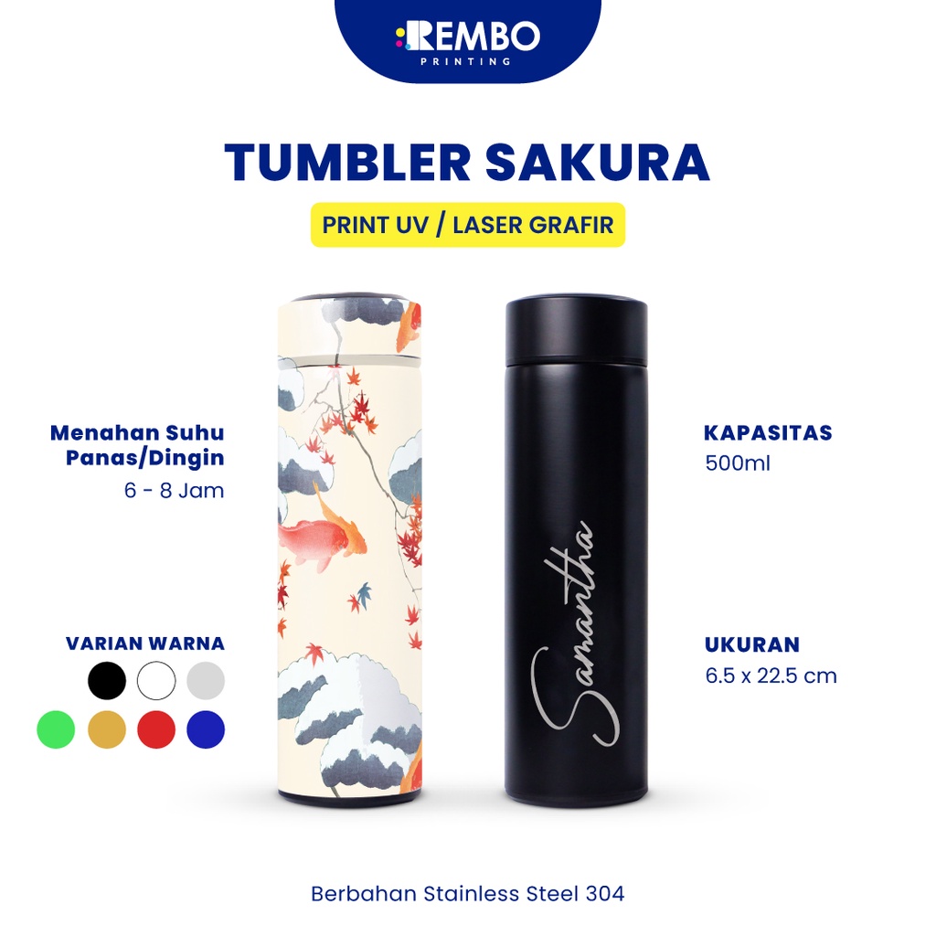 Tumbler Custom Sakura Laser Grafir/Print Grafir Nama/Tumbler UV/Print UV/Logo/Karakter Souvenir Tumbler/Promosi Murah