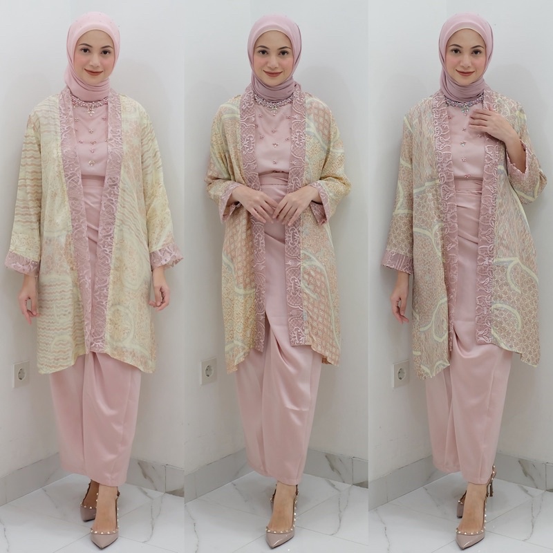 Setelan Baju Atasan Outer Set Rok Lilit Batik Instan Viscose Nadine Set Batik Perempuan Hijab Baju K