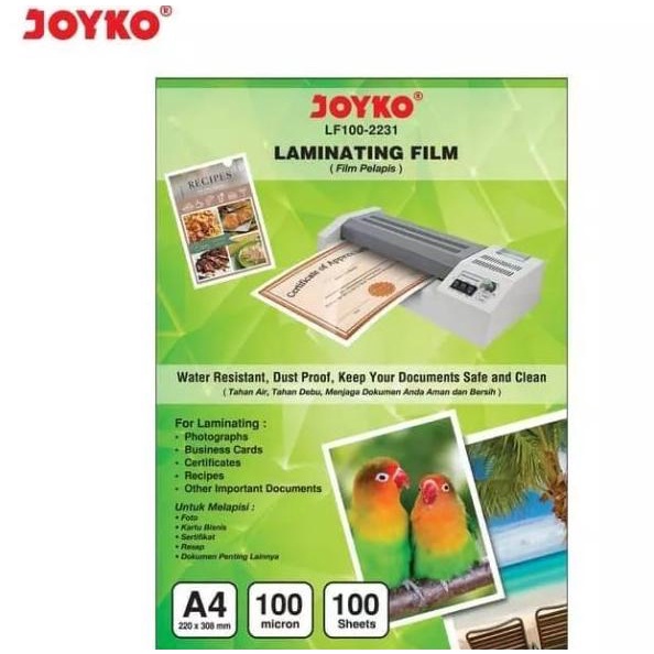

PLASTIK LAMINATING PAPER A4 JOYKO 100 MICRON