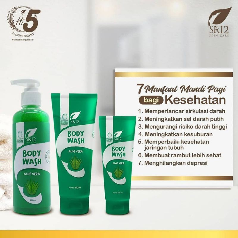 SR12 Body Wash Aloe Vera Sabun Mandi Cair Anti Bakterial Shower Gel Mencerahkan Kulit Deeply Nourishing Brightening Solution Perontok Daki Jerawat DiPunggung