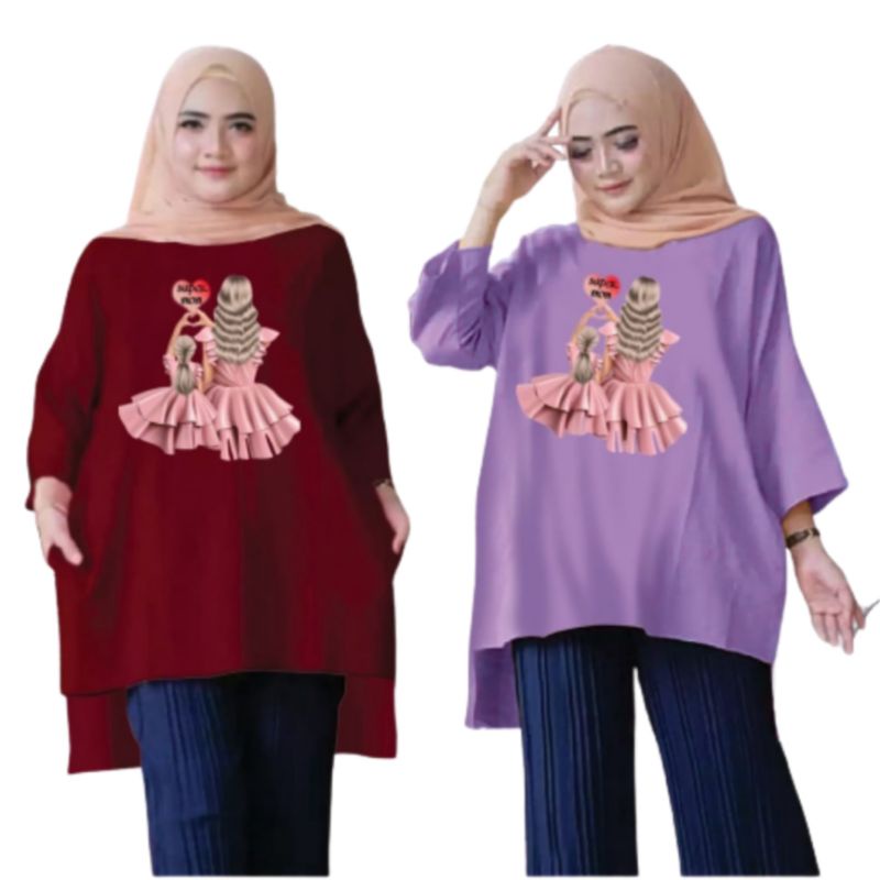 Tunik Wanita Oversize XXL LD 130 Cm Tangan 3/4 Bahan Kaos Babyterry . Baju Wanita Jumbo Atasan Tunik Dewasa Big Size Terbaru 2023 Kekinian Viral Murah Love mom