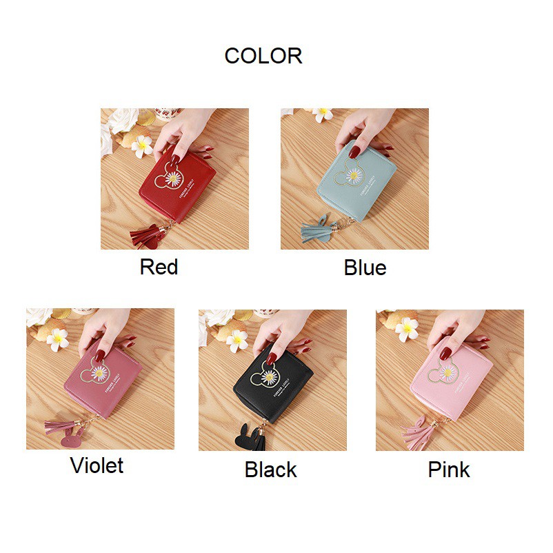 W03 Dompet Kulit Mini Pendek Wanita Cewek MK Daisy Flower Kartu Zipper Resleting Koin Wallet Woman