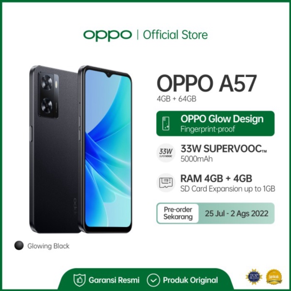 tektokanstore OPPO A57 Smartphone 4GB/64GB Garansi Resmi - Hitam