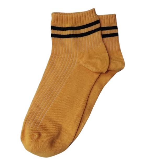Kaos Kaki Korea Style ATAS Mata Kaki Ankle LowCut (Bahan Katun) 2STRIPS-KOREA -KUNING BLACK