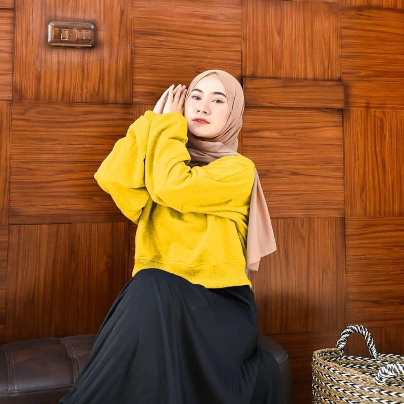 Premium Oversize Crop Sweater - Sweter Crop Wanita Kekinian-CROP - KUNING