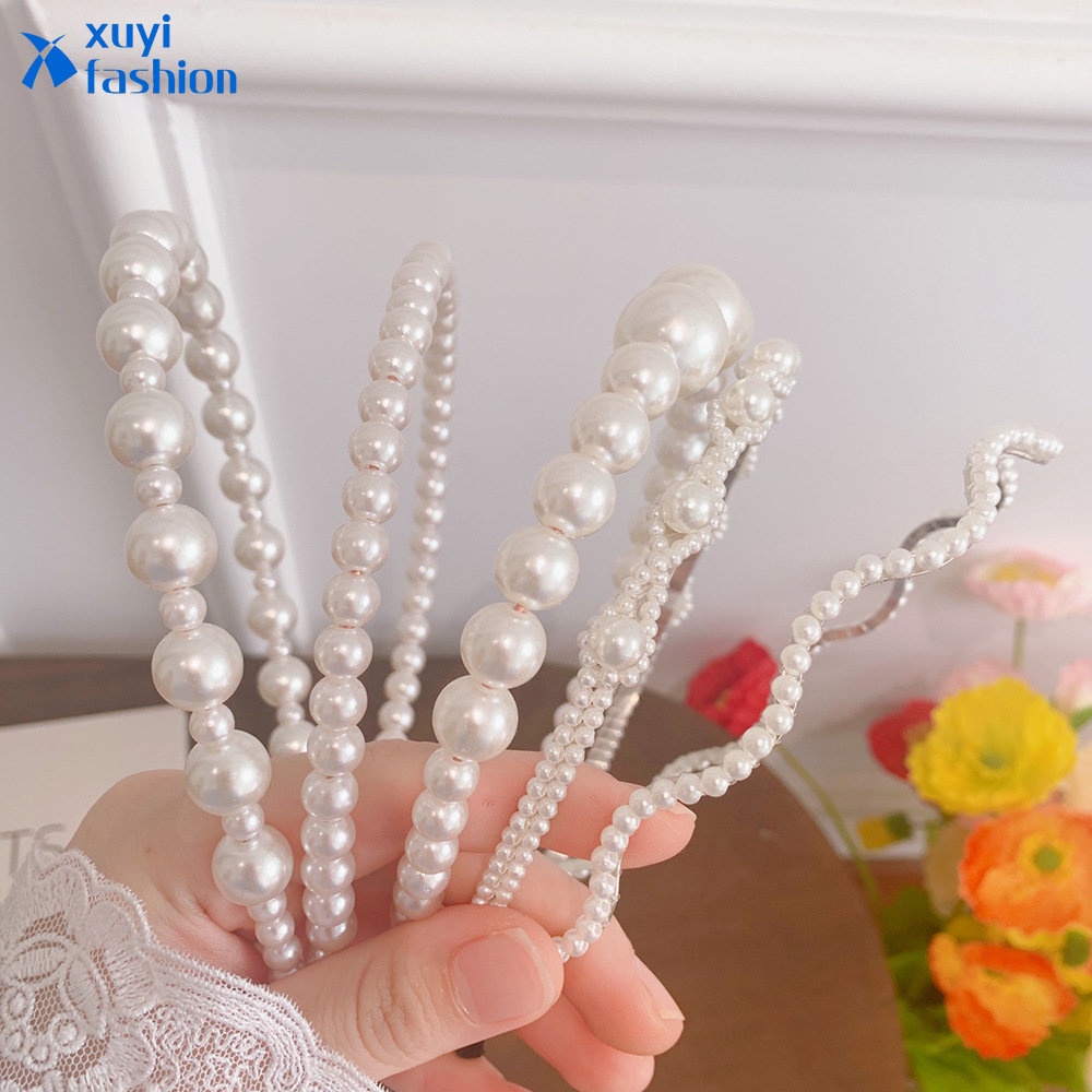 Headband Kristal Mutiara Bentuk Bunga Gaya Korea Untuk Wanita