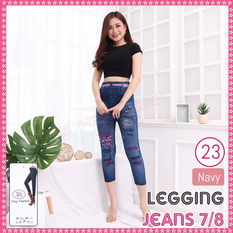 LEGGING JEANS WANITA IMPORT ALLSIZE FIT TO M-XXL 7/8 / CELANA LEGGING 7/8 MOTIF JEANS WANITA IMPORT PREMIUM TEBAL STRETCH MELAR BAGUS YING FASHION