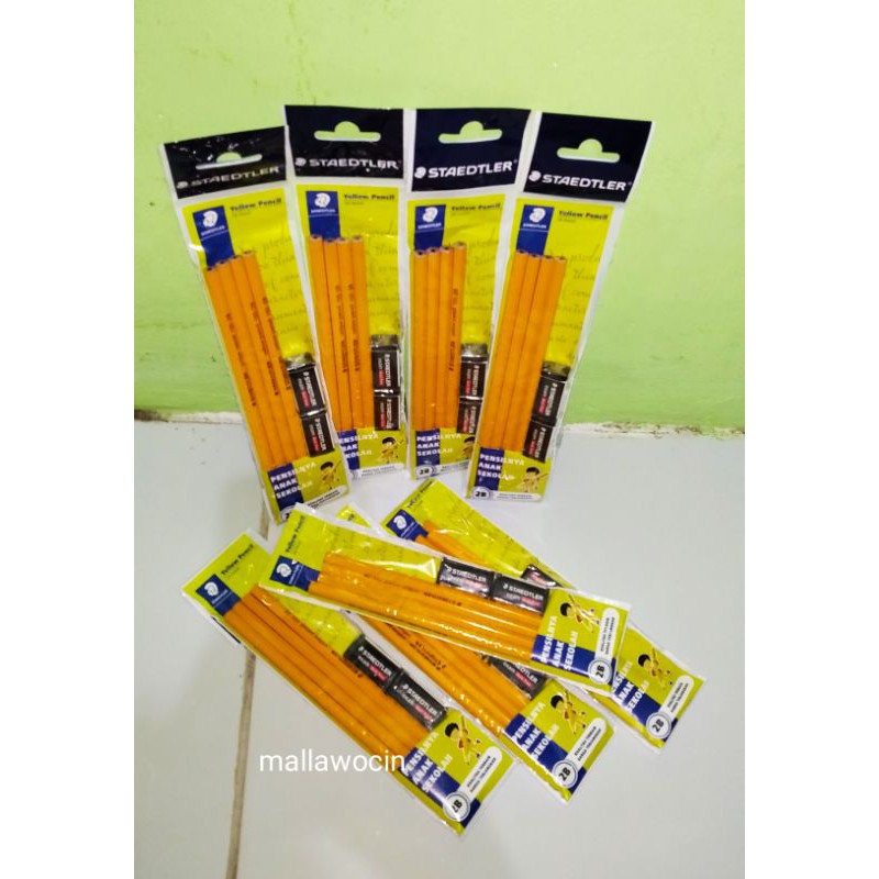 

Staedtler pensil yellow 2B set 4+2 erasser