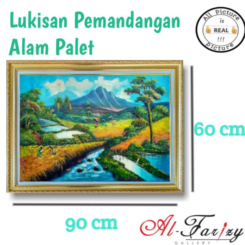 Lukisan Pemandangan Alam Gaya Palet Timbul Unik Minimalis Kanvas Ukuran 60x90 cm lengkap dengan frem