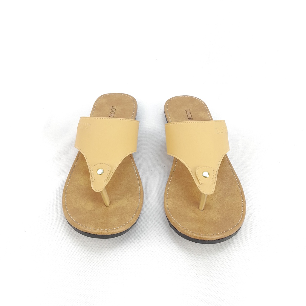 Sandal Wanita Jepit Kekinian Kulit Sintetis Motif Warna Pastel Sol Karet Anti Licin Look Up - OLIE