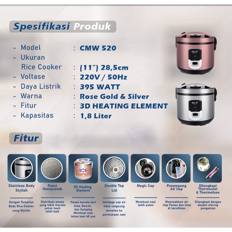 Rice Cooker / Penanak Nasi Magic Com SEKAI 3 in 1 / Stainless 1.8L / CMW 520 1,8Liter