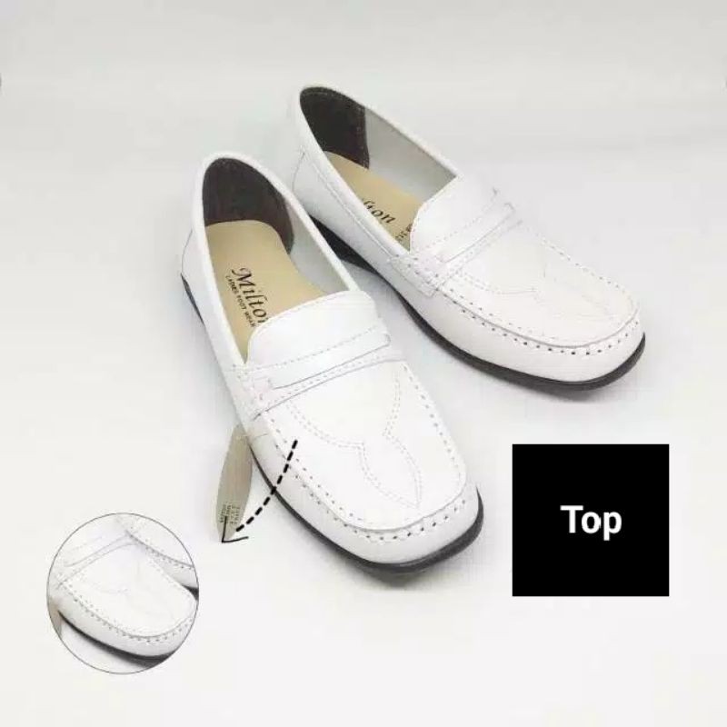 Sepatu Pantofel Putih Wanita Milton 313 Hitam/Putih