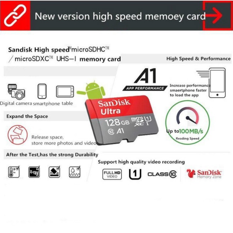 Sandisk Micro SD 512GB / 256GB / 128GB / 64GB / 32GB / 16GB Class 10 UHS-1 A1 TF