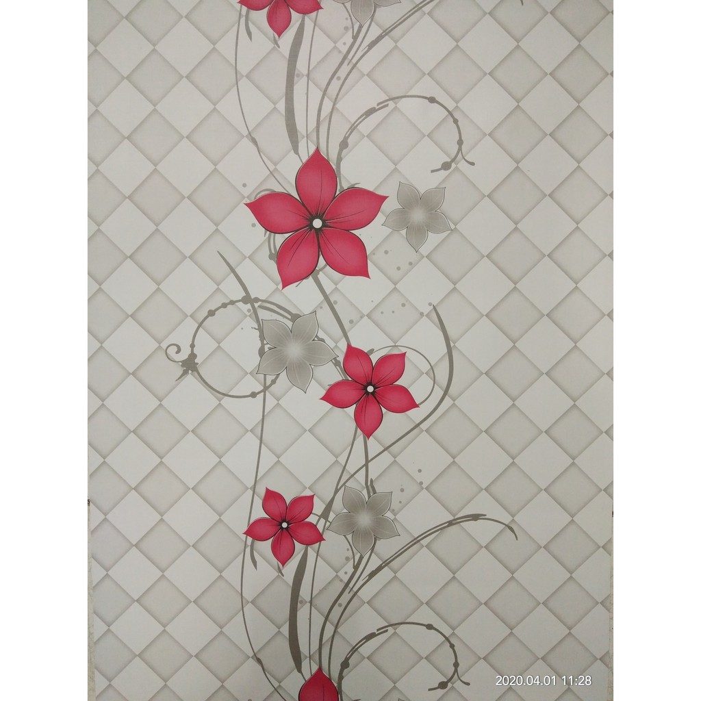 Wallpaper Dinding Motif Ranting Daun Merah Ukuran 10 Meter x 45 Cm