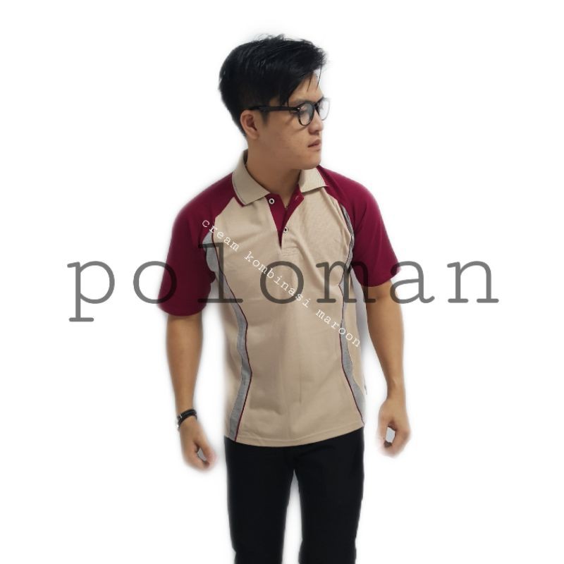 KAOS POLO TSHIRT PREMIUM kaos Polo tshirt kream kombinasi maroon kaos kerah wangki distro sport wafe