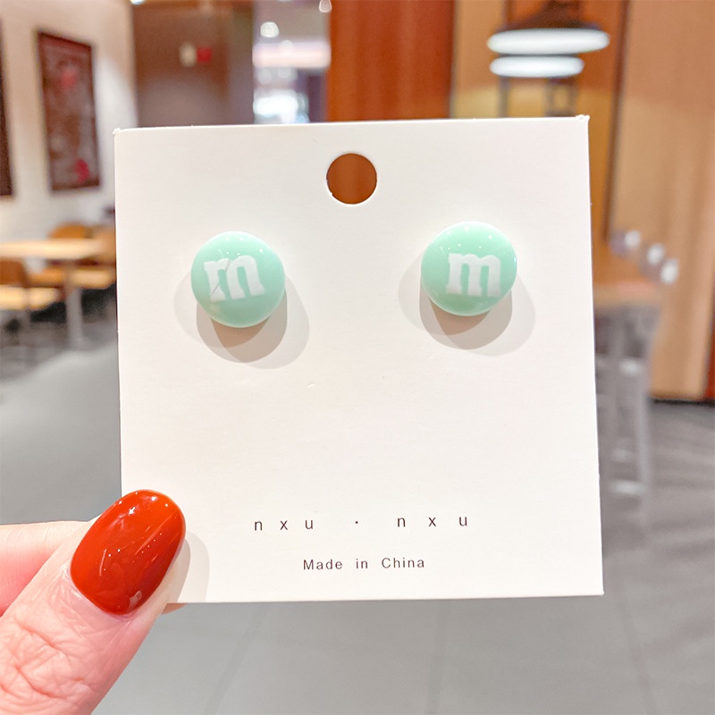 925 Silver Needle Mini Round Sweet M Bean Earrings Candy Color Earrings Female Round Face Looks Thin Ins Trend Soft Cute Fashion Accessories Jewelry Gifts