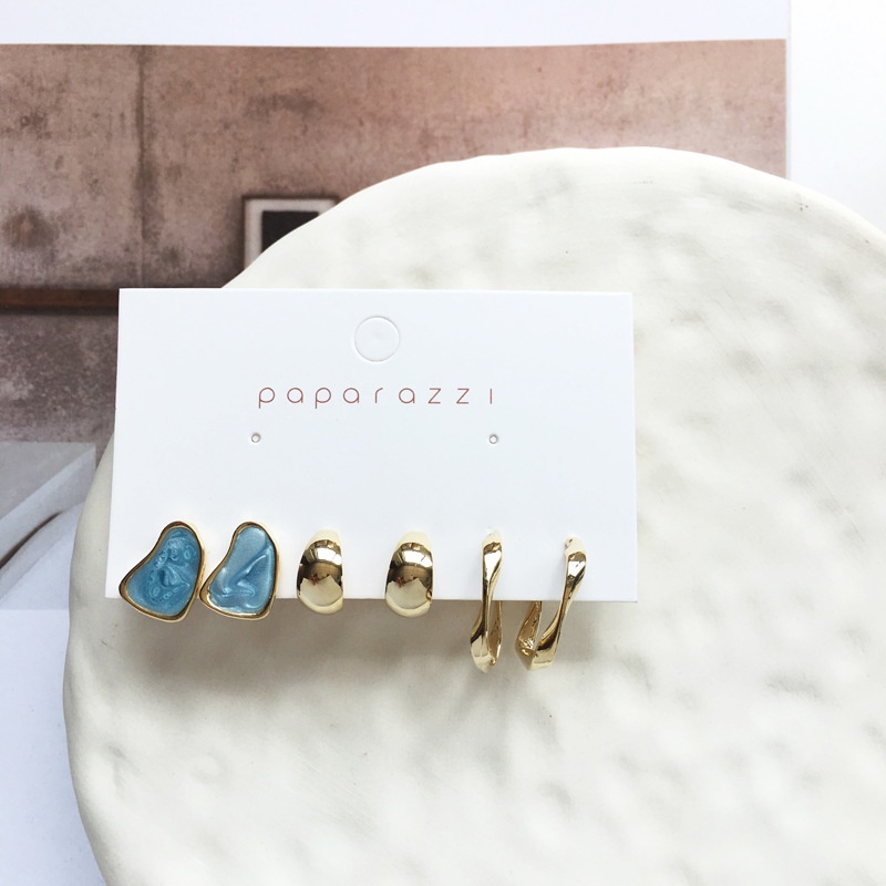 3 Pcs Anting Kombinasi Bentuk C Warna Permen