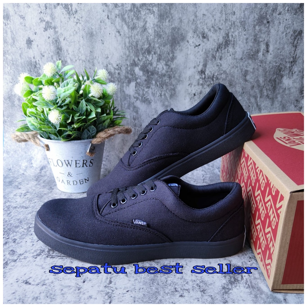 Sepatu Vans_Era Authentic warna Full Black Hitam Polos Sepatu sekolah kuliah gaya