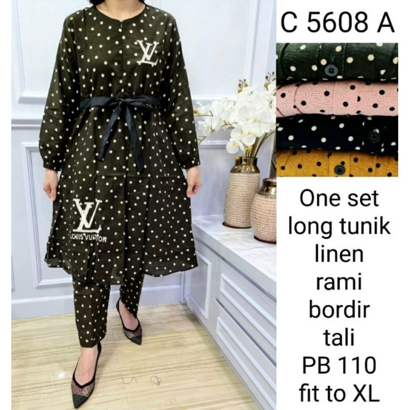 HS-5608 ONE SET LONG TUNIK LINEN BORDIR