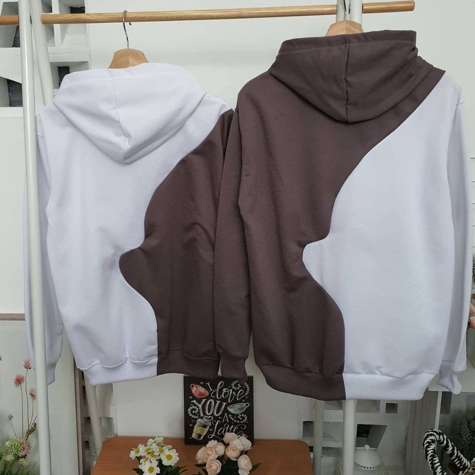 Zanah Hoodie Burgundy Bear Kombinasi- Style Couple Fleece Terbaru