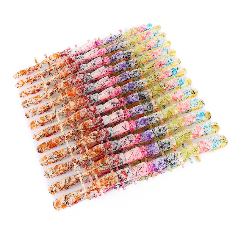 24 Pcs Different Size Blooming Brushed Magic Mirror Powder Ballerina Fake Nails / Full Cove Long Acrylic Artificial False Nails Kit / Removable Press On Nails Tips Sets / DIY Manicure Nail Art Accessories