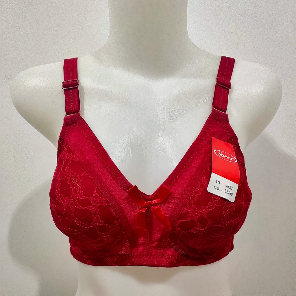 Bra Sorex 9833 | Bra Tanpa Kawat Jumbo dan Busa Tipis dengan Brukat dan Motif yang Cantik