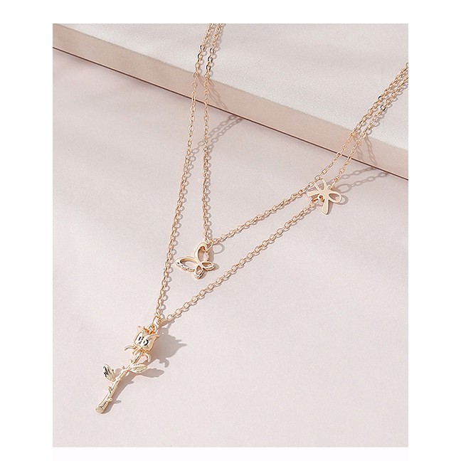 LRC Kalung Fashion Golden Flower Double Necklace Y65604